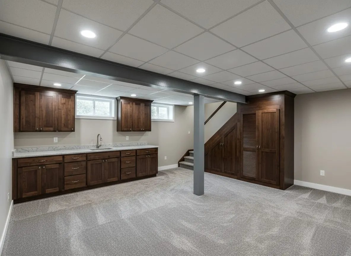 Media room with a wet bar in Shrewsbury