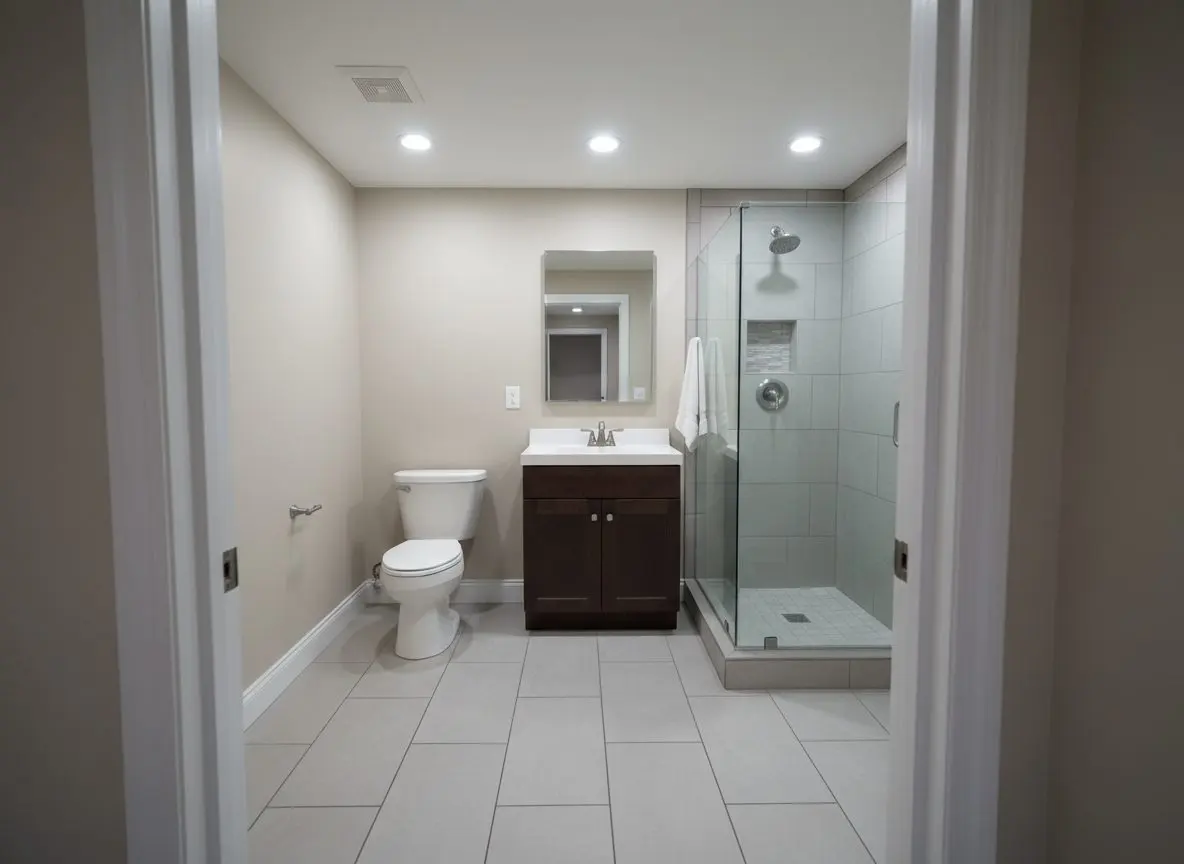 Full bath cut into a 1920s slab in Greendale