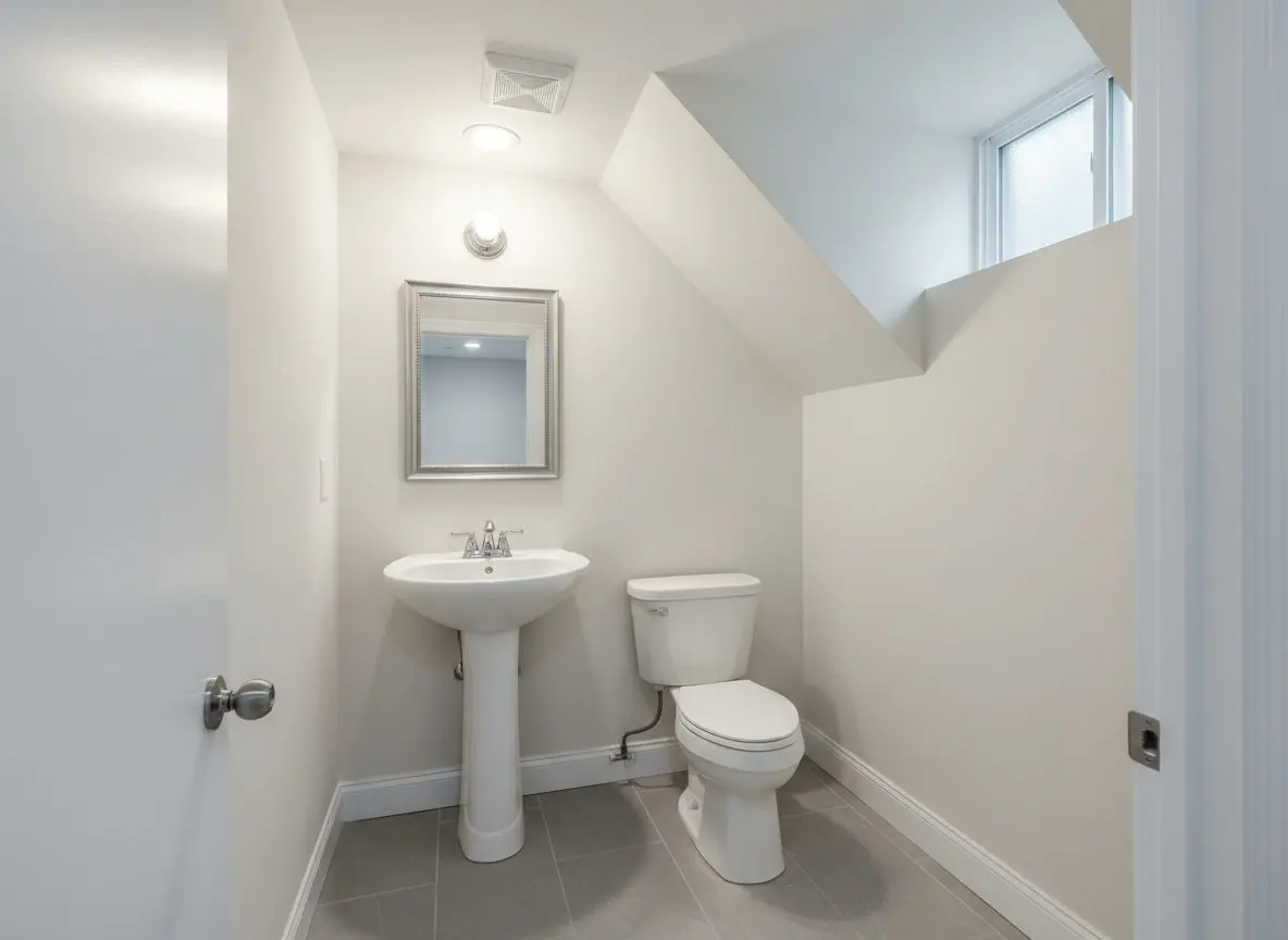 Powder room under the stairs in Auburn
